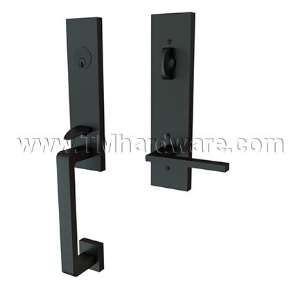 EMTEK Davos Entry Lock with Helios Lever, Flat Black US19 Finish