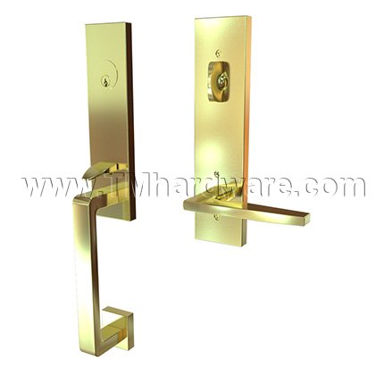 EMTEK Davos Entry Lock with Hermes Lever, Satin Brass US4 Finish