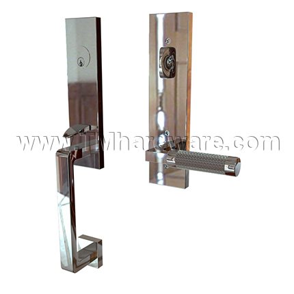 EMTEK Davos Entry Lock with L-Square Knurled Lever, Polished Chrome US26 Finish
