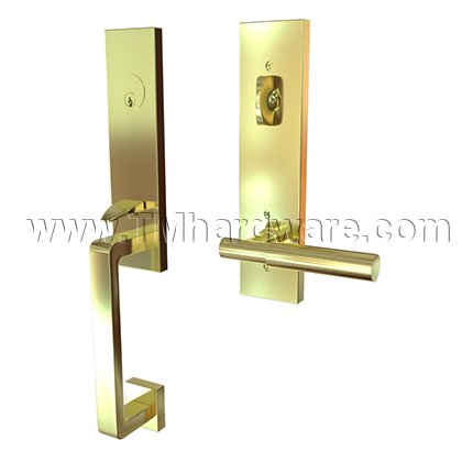 EMTEK Davos Entry Lock with Myles Lever, Satin Brass US4 Finish