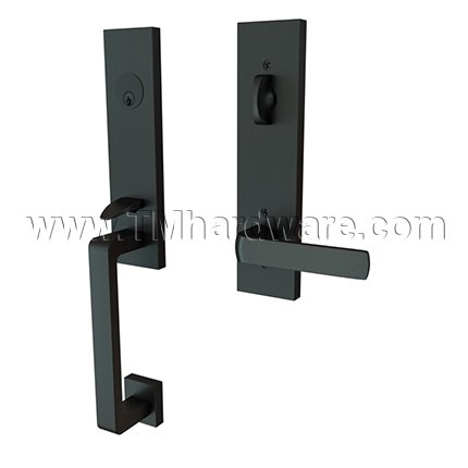 EMTEK Davos Entry Lock with Spencer Lever, Flat Black US19 Finish