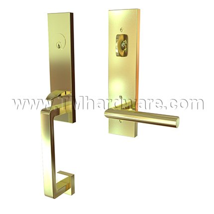 EMTEK Davos Entry Lock with Stuttgart Lever, Satin Brass US4 Finish