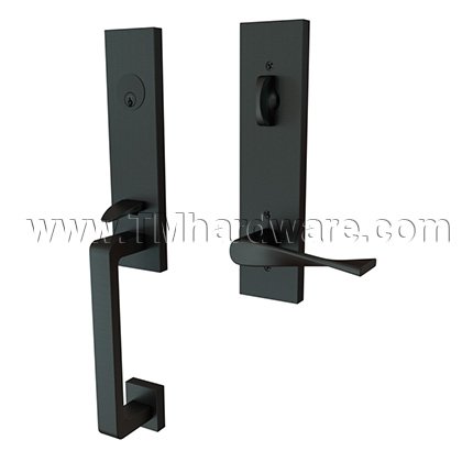 EMTEK Davos Entry Lock with Triton Lever, Flat Black US19 Finish