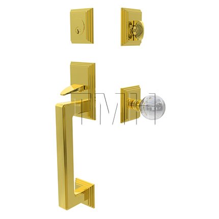 Emtek Hamden Brass Tubular Entry Set with Bristol Crystal Knob in Polished Brass