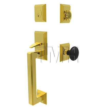 Emtek Hamden Tubular Entry Set Single Cylinder with Ebony Porcelain Knob (US3)