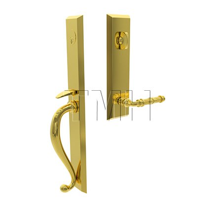 Jefferson Door Locks Set Single Cylinder with Ribbon and Reed Brass Lever in Polished Brass