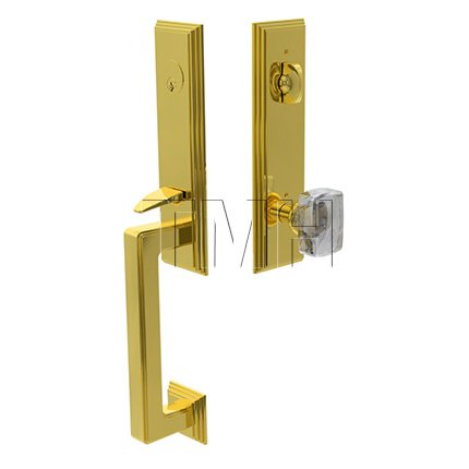 Wilshire Single Cylinder Door Locks Set with Windsor Crystal Knob in Polished Brass