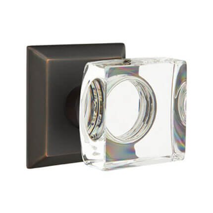 Emtek 8131MSC Contemporary Modern Square Glass Door Knob, Quincy Rosette