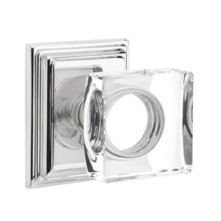 Emtek 8161MSC Contemporary Modern Square Glass Door Knob, Wilshire Rosette