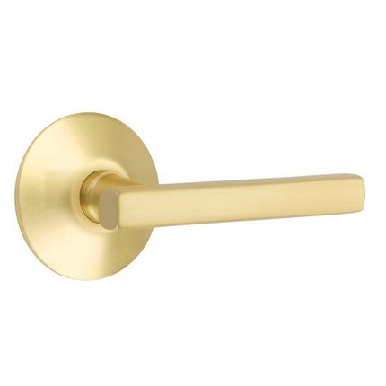 Emtek Freestone Door Handle, Modern Designer Brass, Passage, Modern Rosette, Satin Brass (US4) Finish