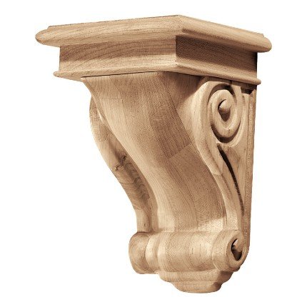 Hafele Wooden Corbel, Scroll Collection, 9" X 5-3/4" X 6-1/16", Red Oak finish