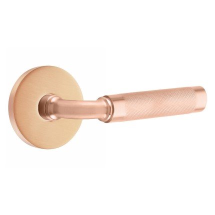 Emtek Select Limited Release, R-Bar, Knurled Lever, Disk Rosette, Passage, Satin Rose Gold (SRG) Finish