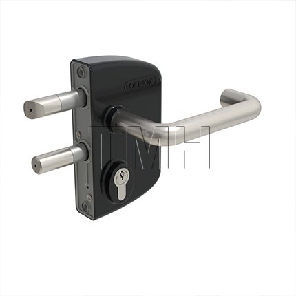 Locinox LPKQU2, Surface Mounted Anti-Panic Gate Lock For Square Profile, 1-1/2" to 2-1/2" Profile, No Handle and Cylinder, Black Finish