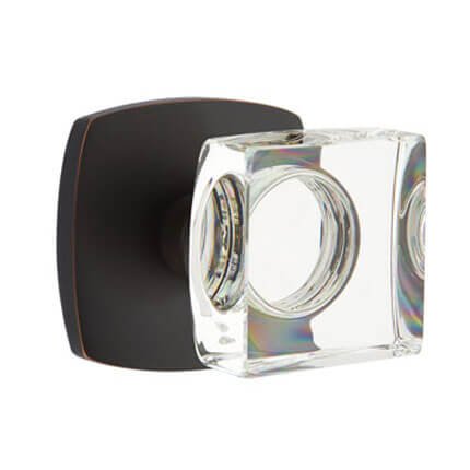Emtek 5316MSC Contemporary Modern Square Glass Door Knob, Urban Modern Rosette