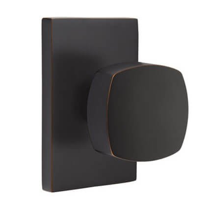 Emtek 5112FRK Contemporary Modern Brass Freestone Knob, Modern Rectangular Rosette