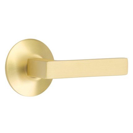 Emtek Dumont Door Handle, Modern Designer Brass, Passage, Modern Rosette, Satin Brass (US4) Finish