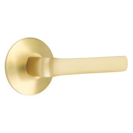 Emtek Spencer Door Handle, Modern Designer Brass, Passage, Modern Rosette, Satin Brass (US4) Finish