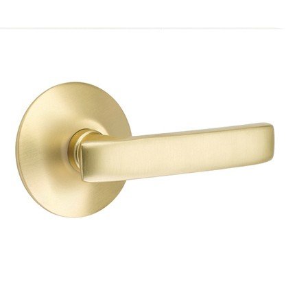 Emtek Geneva Door Handle, Modern Designer Brass, Passage, Modern Rosette, Satin Brass (US4) Finish