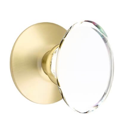 Emtek Hampton Glass Door Knob, Modern Glass Knobset, Passage, Modern Rosette, Satin Brass (US4) Finish