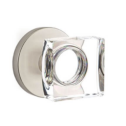 Emtek 5109MSC Contemporary Modern Square Glass Door Knob, Disk Rosette