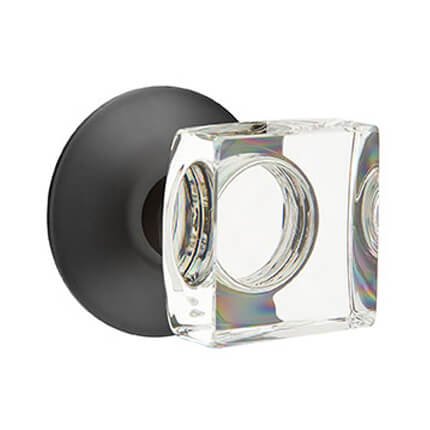 Emtek 5107MSC Contemporary Modern Glass Square Door Knob, Modern Rosette