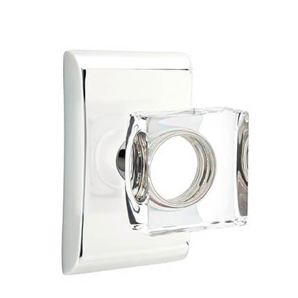 Emtek 5111MSC Contemporary Modern Glass Square Door Knob, Neos Rosette