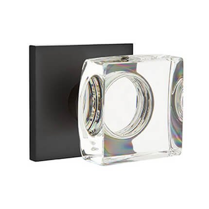 Emtek 5110MSC Contemporary Modern Glass Square Door Knob, Square Rosette