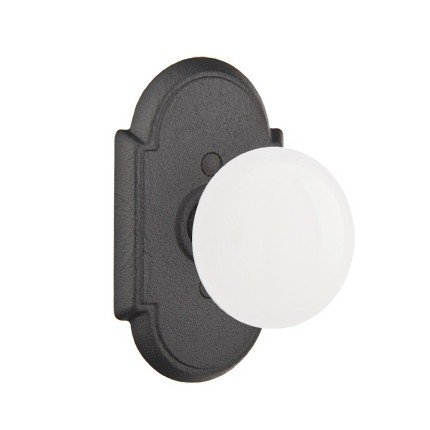 Emtek Madison Ivory Knob Wrought Steel Knobset, Passage with #1 Rosette in Flat Black Steel (FBS) Finish