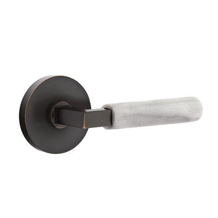Emtek 5109LSMRWH Contemporary Modern Brass L-Square White Marble Lever, Disk Rosette