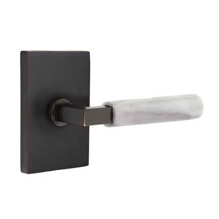 Emtek 5112LSMRWH Contemporary Modern Brass L-Square White Marble Lever, Modern Rectangular Rosette