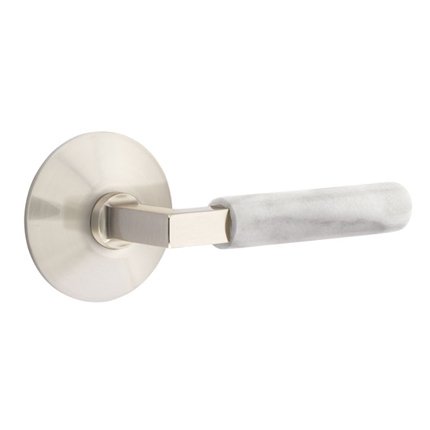 Emtek 5107LSMRWH Contemporary Modern Brass L-Square White Marble Lever, Modern Rosette