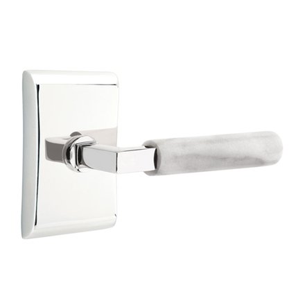 Emtek 5111LSMRWH Contemporary Modern Brass L-Square White Marble Lever, Neos Rosette