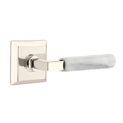 Emtek 8131LSMRWH Contemporary Modern Brass L-Square White Marble Lever, Quincy Rosette