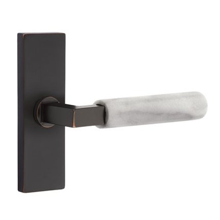 Emtek 5507LSMRWH Contemporary Modern Brass L-Square White Marble Lever, Stretto Rosette