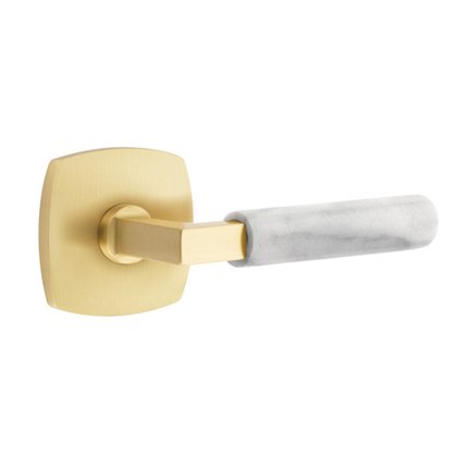 Emtek 5316LSMRWH Contemporary Modern Brass L-Square White Marble Lever, Urban Modern Rosette