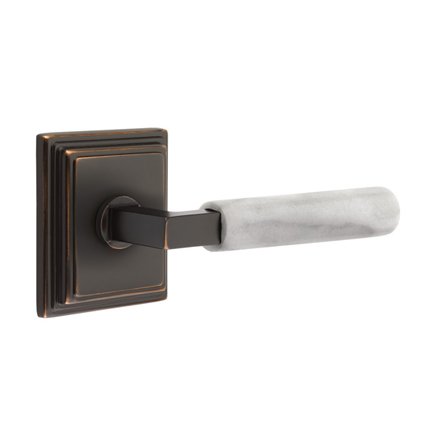 Emtek 8161LSMRWH Contemporary Modern Brass L-Square White Marble Lever, Wilshire Rosette