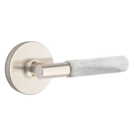 Emtek 5109TAMRWH Contemporary Modern Brass T-Bar White Marble Lever, Disk Rosette
