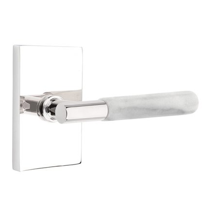 Emtek 5112TAMRWH Contemporary Modern Brass T-Bar White Marble Lever, Modern Rectangular Rosette