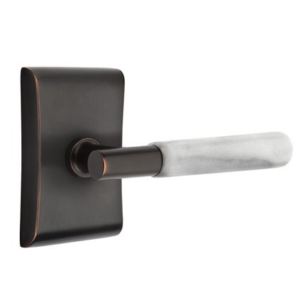 Emtek 5111TAMRWH Contemporary Modern Brass T-Bar White Marble Lever, Neos Rosette
