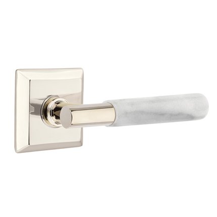 Emtek 8131TAMRWH Contemporary Modern Brass T-Bar White Marble Lever, Quincy Rosette