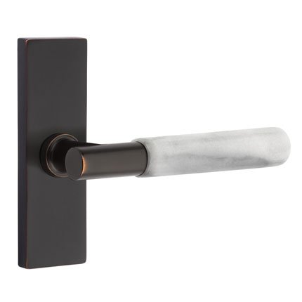 Emtek 5507TAMRWH Contemporary Modern Brass T-Bar White Marble Lever, Stretto Rosette