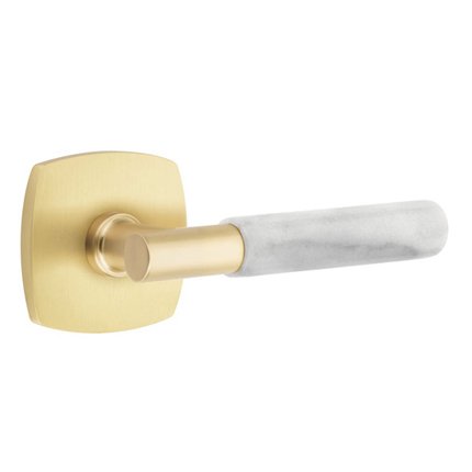 Emtek 5316TAMRWH Contemporary Modern Brass T-Bar White Marble Lever, Urban Modern Rosette