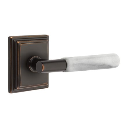 Emtek 8161TAMRWH Contemporary Modern Brass T-Bar White Marble Lever, Wilshire Rosette