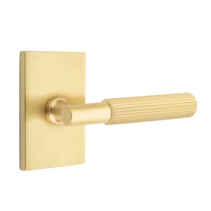 Emtek 5112TASK Contemporary Modern Brass T-Bar Straight Knurled Lever, Modern Rectangular Rosette