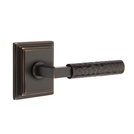 Emtek 8161LSHA Contemporary Modern Brass L-Square Hammered Lever, Wilshire Rosette