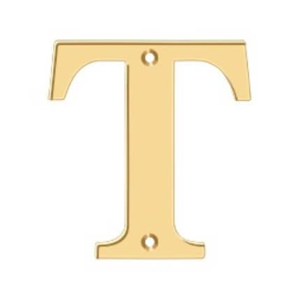 Deltana Solid Brass Traditional Letters, Residential Letter "T" - 4" Height, PVD Polished Brass Finished