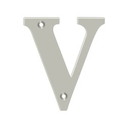 Deltana Solid Brass Traditional Letters, Residential Letter "V" - 4" Height, Satin Nickel (US15) Finished