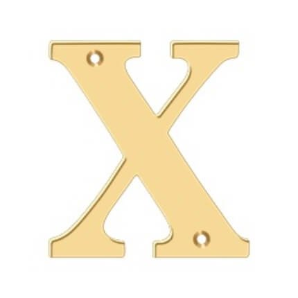 Deltana Solid Brass Traditional Letters, Residential Letter "X" - 4" Height, PVD Polished Brass Finished