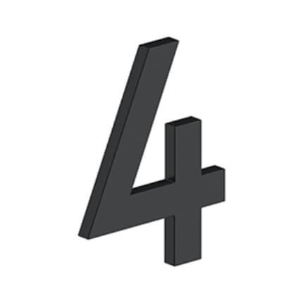 Deltana Stainless Steel Modem Numbers, B Series with Riser, No"4" Digit Flat Black (US19) Finished