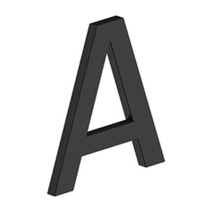 Deltana Stainless Steel Modern Letters, E Series with Risers, Letter "A", 4" Height Flat Black (US19) Finished